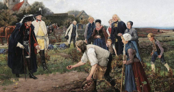 Frīdrihs II pārbauda kartupeļu ražu. 19. gs. glezna.