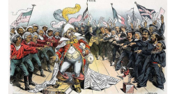 Valstis un autori nosoda pirātismu – 1886. gada angļu karikatūra.