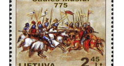 Saules kaujas gadskārtai veltīta Lietuvas pastmarka.