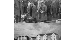 Pamatakmens likšana un Liepājas ielas rindu mājas 1927. gadā.