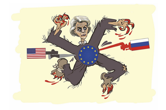 Krievijas Ārējās izlūkošanas dienesta interneta lapā publicētā karikatūra.