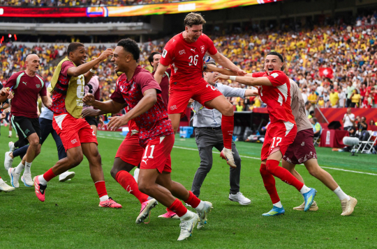 Šveices futbola izlase pēc uzvaras pār Kolumbiju pasaules kausa astotdaļfinālā.