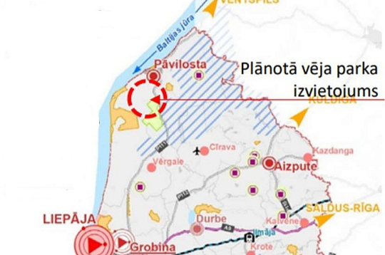 "K2 Ventum" iecerētais vēja parks atrastos mežā Sakas pagastā. Pēc projekta autoru vēstītā, tuvākās apdzīvotās vietas ir Pāvilosta (~1,7 km no parka ārējās robežas), Sakas ciems (~2 km), Ziemupes ciems (~5,5 km).