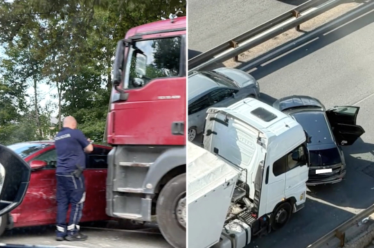 Kravas automašīnas taranējušas vieglos spēkratus.