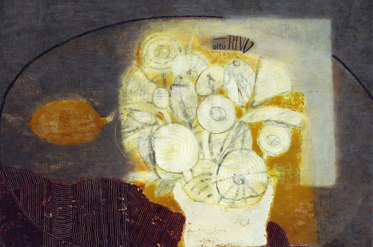 Māra Vaičunas. "Puķes". 2003. Finieris, eļļa. Privātkolekcija. Māra Vaičunas. "Puķes". 2003. Finieris, eļļa. Privātkolekcija.