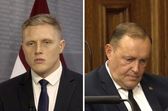Iekšlietu ministrs Jānis Dombrava un satiksmes ministrs Rihards Kozlovskis.