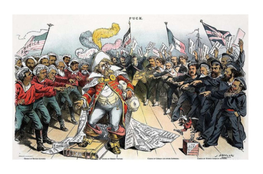 Valstis un autori nosoda pirātismu – 1886. gada angļu karikatūra.