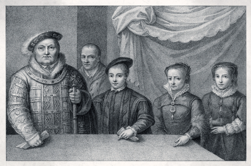 Karalis Henrijs VIII ar bērniem Eduardu (vēlāko karali Eduardu VI), Mariju (karalieni Mariju I Tjūdoru) un Elizabeti (karalieni Elizabeti I). Aizmugurē – galma āksts Vils Sommers. Karalis Henrijs VIII ar bērniem Eduardu (vēlāko karali Eduardu VI), Mariju (karalieni Mariju I Tjūdoru) un Elizabeti (karalieni Elizabeti I). Aizmugurē – galma āksts Vils Sommers.
