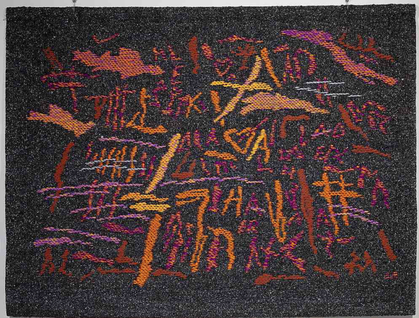 "Laika zīmes". 2020. Vilna, lins, poliesters. 200X240 cm. "Laika zīmes". 2020. Vilna, lins, poliesters. 200X240 cm.
