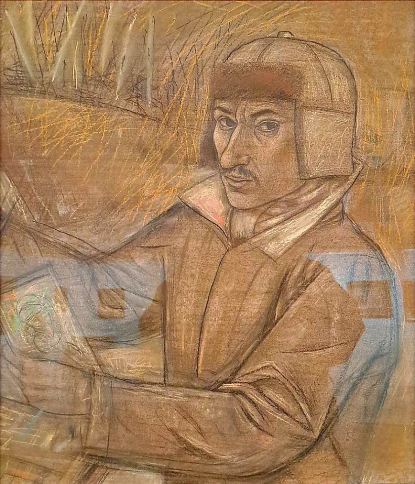 Indulis Landaus. "Pašportrets", 90. gadu sākums, kartons, pastelis. Indulis Landaus. "Pašportrets", 90. gadu sākums, kartons, pastelis.