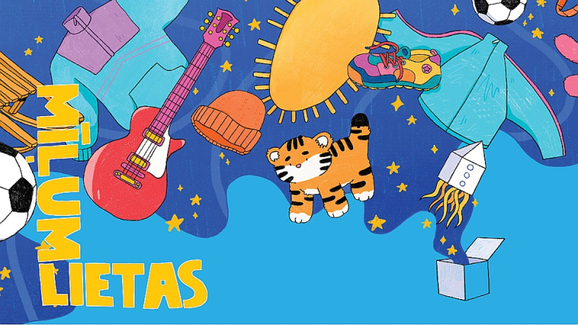 Kristīnes Brīniņas iestudējums "Mīļumlietas" ir kustīga un skaniska izrāde bērniem no triju gadu vecuma.