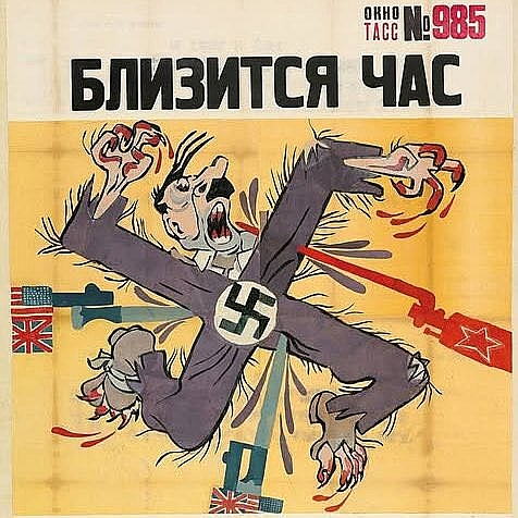 Aģentūras TASS veidots propagandas plakāts Otrā pasaules kara laikā. Aģentūras TASS veidots propagandas plakāts Otrā pasaules kara laikā.