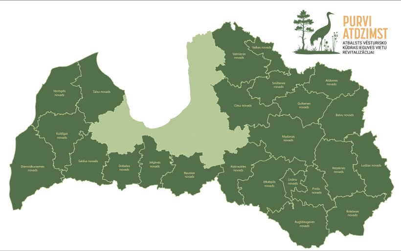 Projekta “Atbalsts vēsturisko kūdras ieguves vietu revitalizācijai” ieviešanas teritorija. Avots: Vidzemes plānošanas reģions. Projekta “Atbalsts vēsturisko kūdras ieguves vietu revitalizācijai” ieviešanas teritorija. Avots: Vidzemes plānošanas reģions.