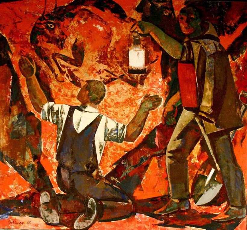 Ojārs Ābols. "Atklājums". 1967. Audekls, eļļa. LNMM kolekcija. Ojārs Ābols. "Atklājums". 1967. Audekls, eļļa. LNMM kolekcija.