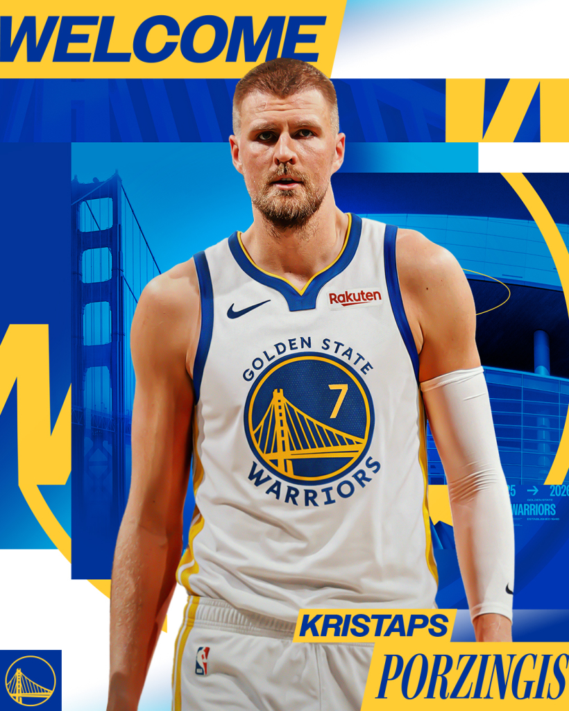 Kristaps Porziņģis "Warriors" kreklā. Kristaps Porziņģis "Warriors" kreklā.