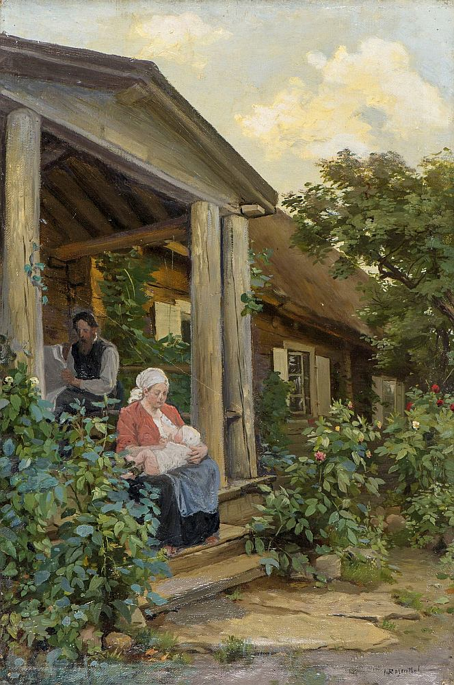 Janis Rozentāls (1866–1916). "Uz lieveņa". 1896. Audekls, eļļa. LNMM kolekcija. Janis Rozentāls (1866–1916). "Uz lieveņa". 1896. Audekls, eļļa. LNMM kolekcija.