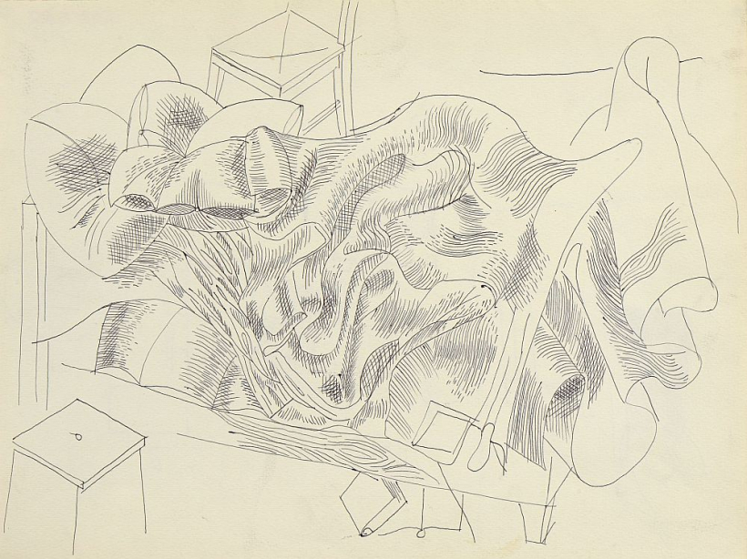 Boriss Bērziņš. "Gulta". 1970–1990. Papīrs, lodīšu pildspalva. LNMM kolekcija.