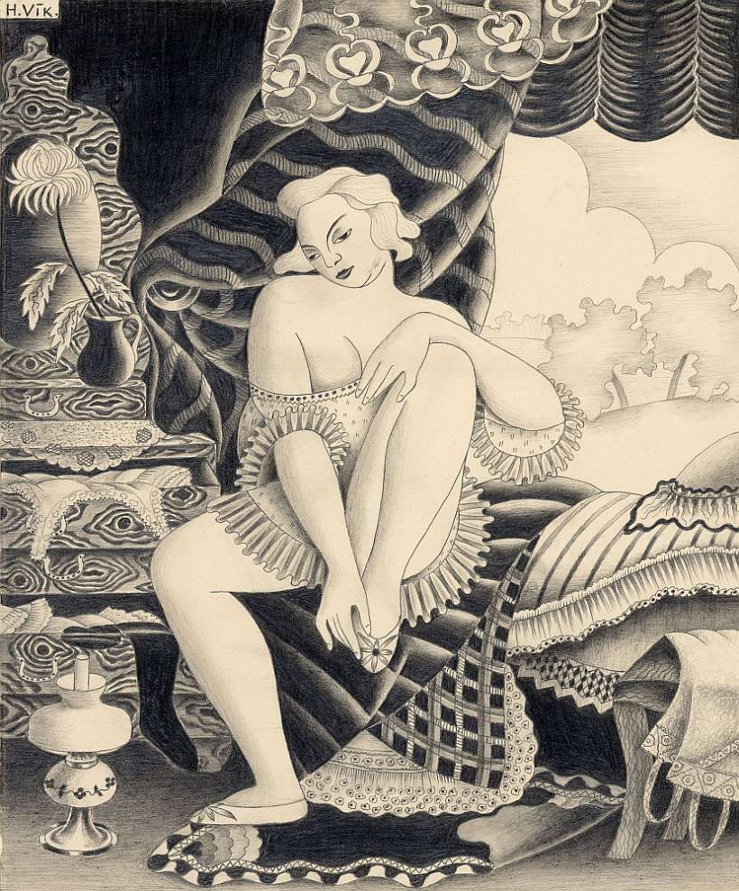 Hilda Vīka. "Rīta stundā". 1927. Papīrs, zīmulis. LNMM kolekcija.