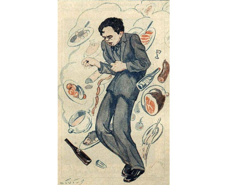 Civis šaržs par Teodora Lāča badošanos 1926. gada "Atpūtā". Civis šaržs par Teodora Lāča badošanos 1926. gada "Atpūtā".