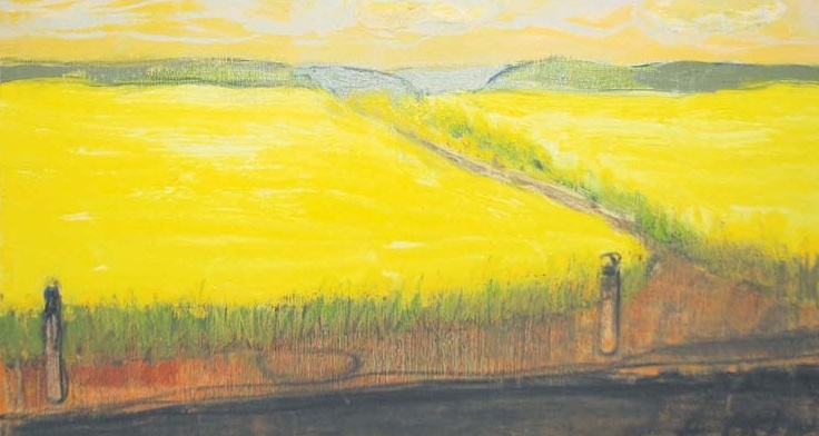 Andra Otto Hvoinska. "Vakars rapšu laukā" (2019, a/e, 40 x50 cm), Augusts. (2017, a/e. 40 x 50 cm).