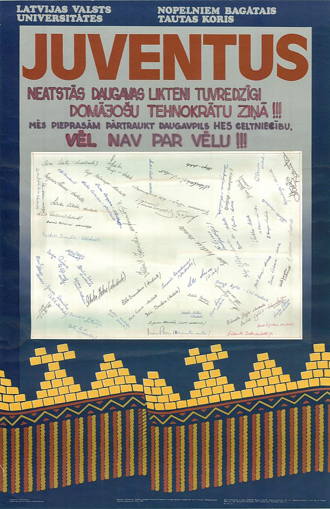 Cilvēki rakstīja vēstules, uzsaukumus, vāca parakstus pret plānoto HES. Attēlos: Drāmas teātra darbinieku vēstule ar parakstiem, kora "Juventus" afiša ar parakstiem, Rīgas 7. vidusskolas plakāts. Cilvēki rakstīja vēstules, uzsaukumus, vāca parakstus pret plānoto HES. Attēlos: Drāmas teātra darbinieku vēstule ar parakstiem, kora "Juventus" afiša ar parakstiem, Rīgas 7. vidusskolas plakāts.