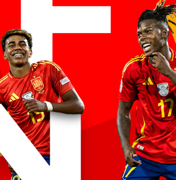 Spānijas izlases futbolisti — Lamins Jamals un Niko Viljamss.