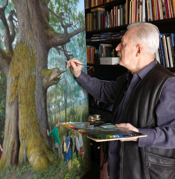 Imants Lancmanis pie gleznas no cikla “Latvijas ozoli”. Imants Lancmanis pie gleznas no cikla “Latvijas ozoli”.