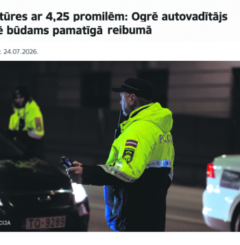 Policija, informējot par reģistrēto negadījumu, ziņoja ka autovadītāja reibumam bijis viens no augstākajiem fiksētajiem rādītājiem šogad Rīgas reģionā. Policija, informējot par reģistrēto negadījumu, ziņoja ka autovadītāja reibumam bijis viens no augstākajiem fiksētajiem rādītājiem šogad Rīgas reģionā.