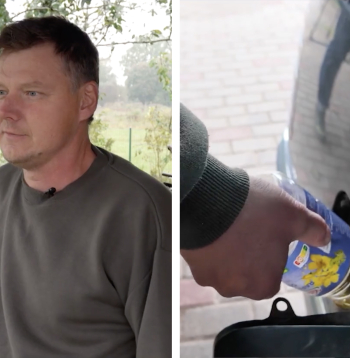 Andris automašīnas degvielas bākā lej rapšu eļļu.