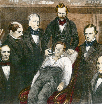 Amerikāņu zobārsts Viljams Tomass Grīns 1846. gada 30. septembrī pirmo reizi demonstrēja nesāpīgu zoba izraušanu, anestezējot pacientu ar ēteri. Amerikāņu zobārsts Viljams Tomass Grīns 1846. gada 30. septembrī pirmo reizi demonstrēja nesāpīgu zoba izraušanu, anestezējot pacientu ar ēteri.