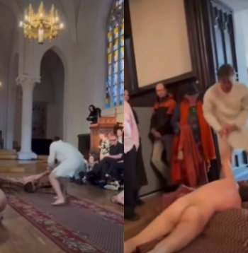 Laikmetīgās mākslas performance "Bald Boys" Rīgas Anglikāņu Svētā Pestītāja baznīcā.