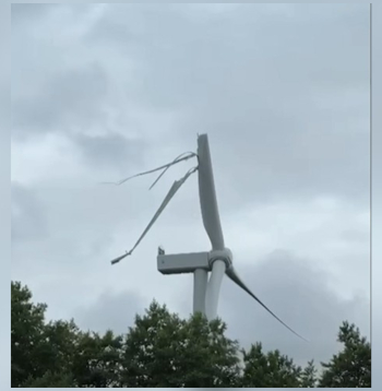 Sabojātā vēja turbīna.
