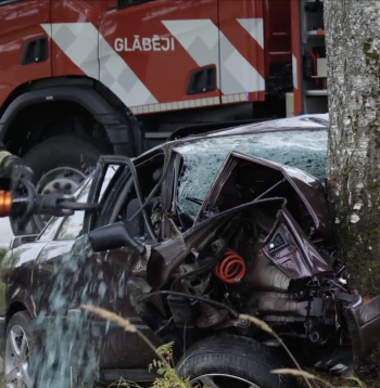 Tukuma pusē "Audi" brauciens beidzas ar ietriekšanos kokā.