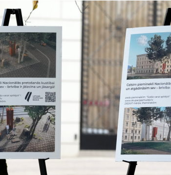 Nacionālās pretošanās kustības dalībniekiem veltītā pieminekļa "Svešo varai spītējot" projekta vizualizācija.