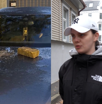 Apskādētais auto un tā īpašniece.