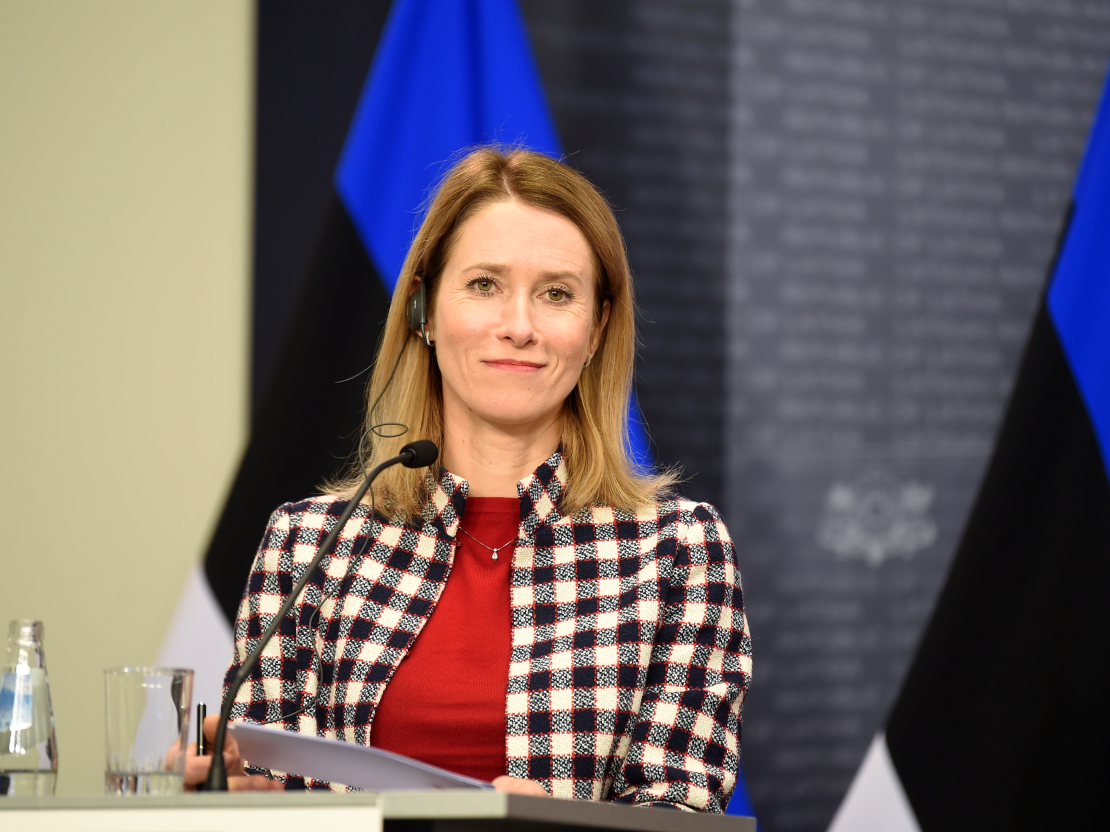 Igaunijas premjerministre Kaja Kallasa piedalās preses konferencē pēc Baltijas Ministru padomes Premjerministru sanāksmes.