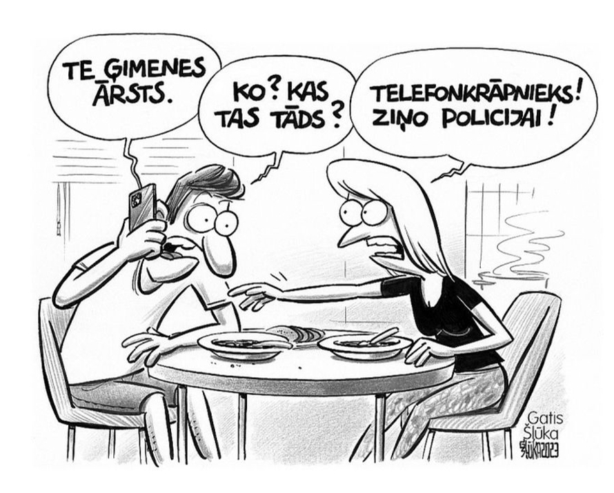 Zīmē Gatis Šļūka. Telefonkrāpnieks! Ziņo policijai!
