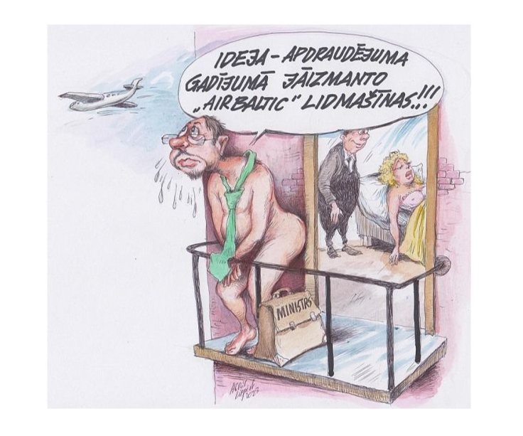 Zīmē Agris Liepiņš. Ideja - apdraudējuma gadījumā jāizmanto "Air Baltic" lidmašīnas!