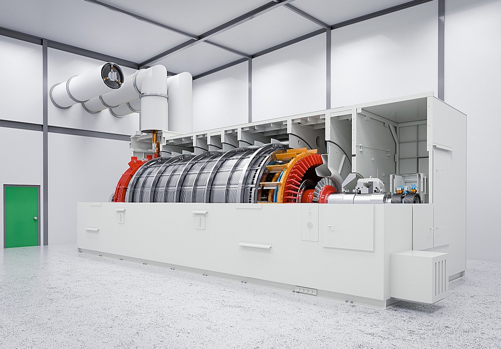 Latvijai svarīgs elektroenerģijas tirgus reformu aspekts ir atslēgšanās no BRELL tīkla un elektrības tīkla sinhronizācija ar Eiropas tīkliem. Lai to paveiktu, visas trīs valstis uzstādīs pa trim sinhronajiem kompensatoriem, kas nodrošina elektrības pārvades tīkla darbības stabilitāti pēkšņu bojājumu gadījumos. Attēlā: "Siemens" publicitātes attēls ar sinhronā kompensatora vizualizāciju.