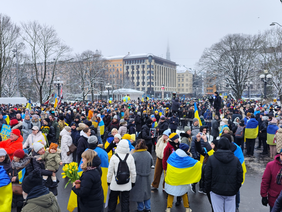 Ukrainas atbalsta mītiņš pie Brīvības pieminekļa.