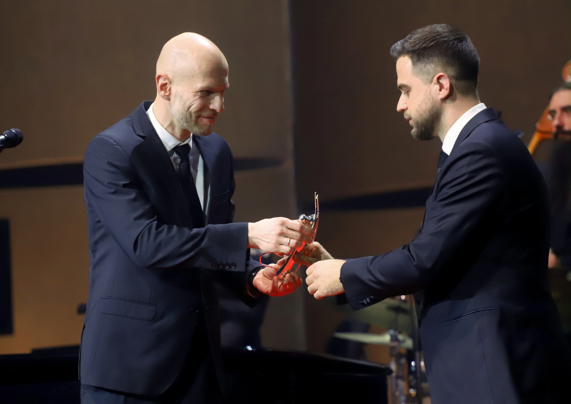 "Lielās mūzikas balvas" pasniegšanas ceremonija. Kārlis Vanags un Dāvis Jurka.