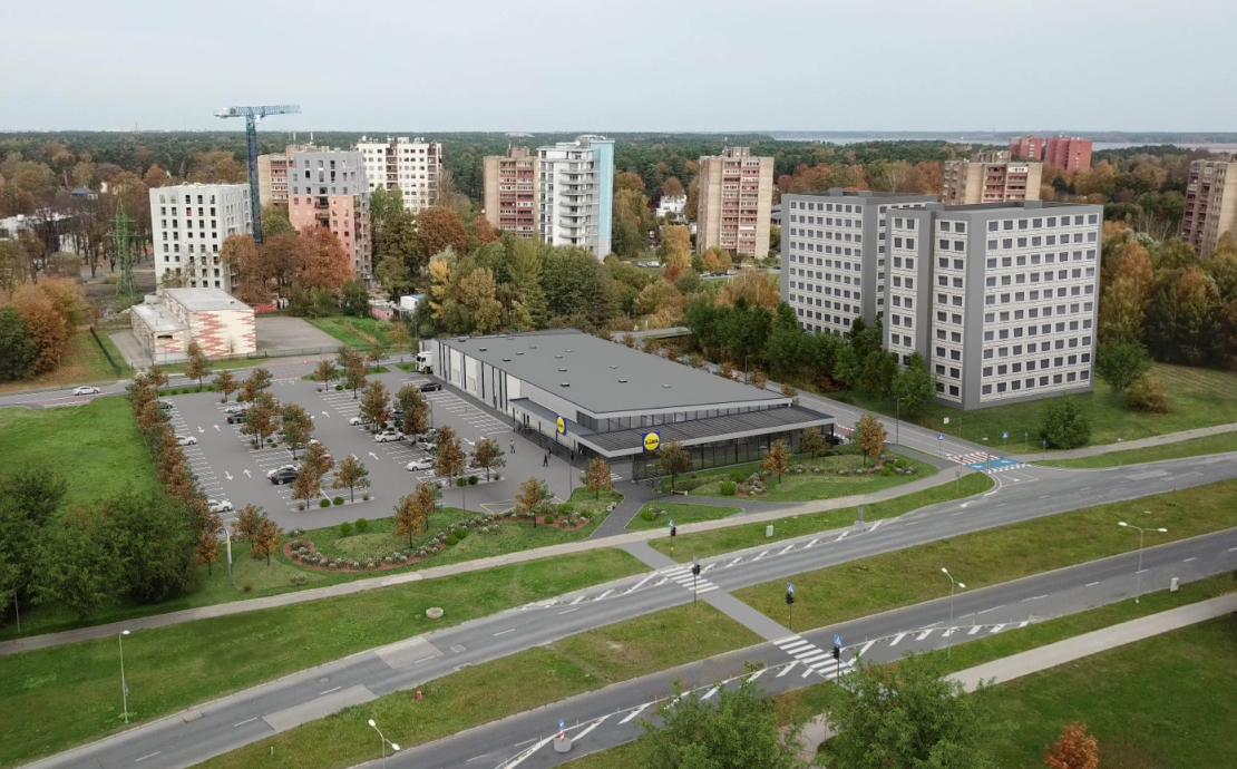Mežaparka pievārtē sākas jauna "Lidl" veikala celtniecība (vizualizācija).