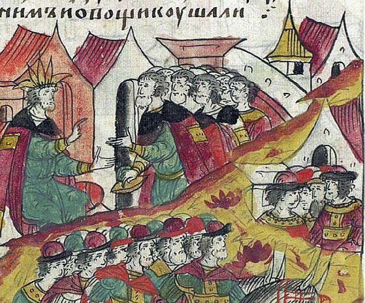 Kņazs Kurbskis (otrais no kreisās) senkrievu miniatūrā.