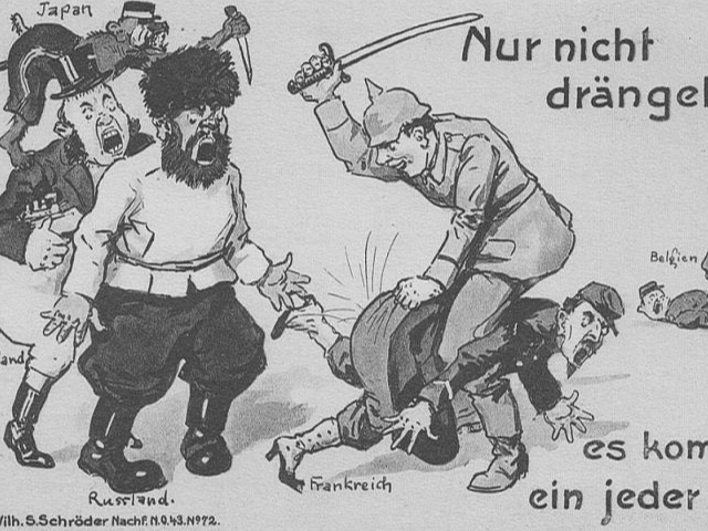 Vācu 1914. gada propagandas pastkarte.