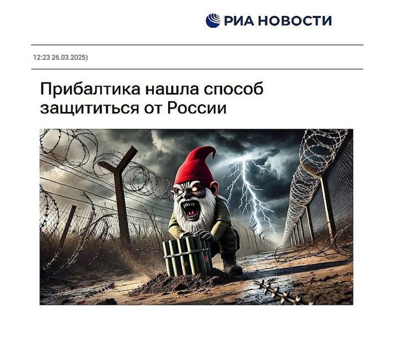 "Baltija atradusi iespēju, kā aizsargāties pret Krieviju" – mēģina būt asprātīga Krievijas oficiālā ziņu vietne "RIA Novosti", izmantojot mākslīgā intelekta radītu ilustrāciju.