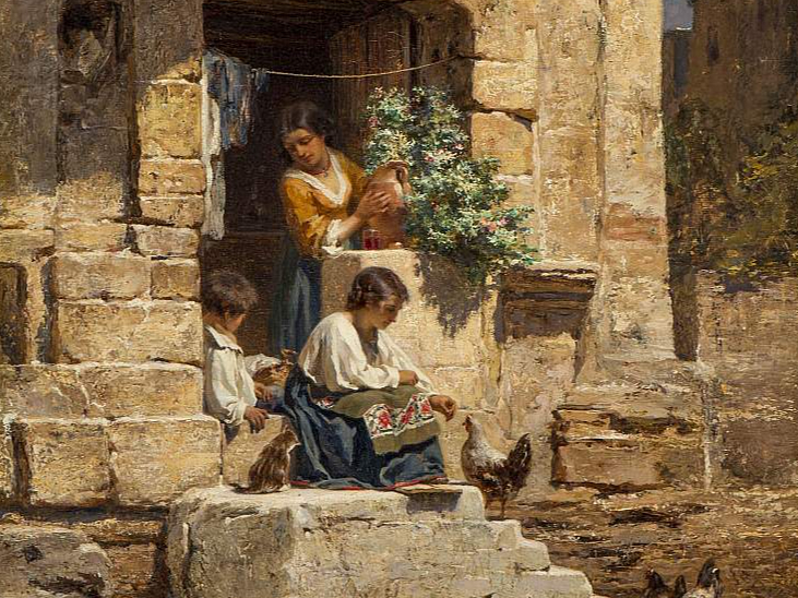 Kārlis Hūns. "Itāļu pagalmiņš". 1871. Audekls, eļļa. LNMM kolekcija.