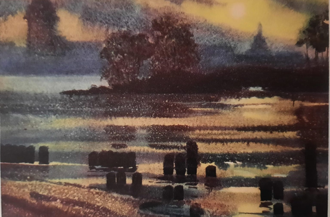 Ausma Krūmiņa “Noskaņa”, akvarelis, papīrs, 37×52 cm, 1965, LMS muzeja arhīvs.