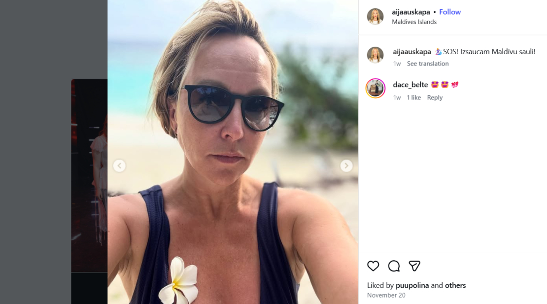 Ekrānuzņēmums no Aijas Auškāpas "Instagram" profila.