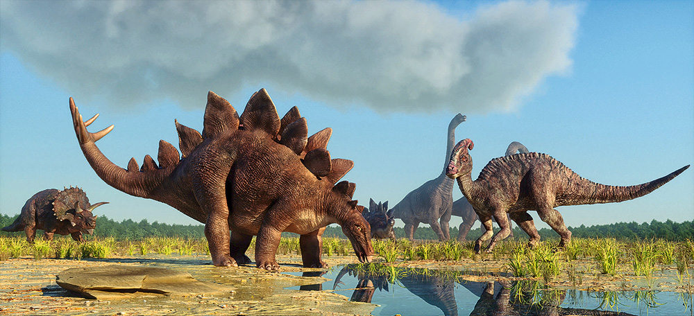 Dinozauri dabā. 3D ilustrācija.