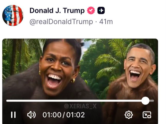 Trampa publicētā video Obamas attēloti kā pērtiķi